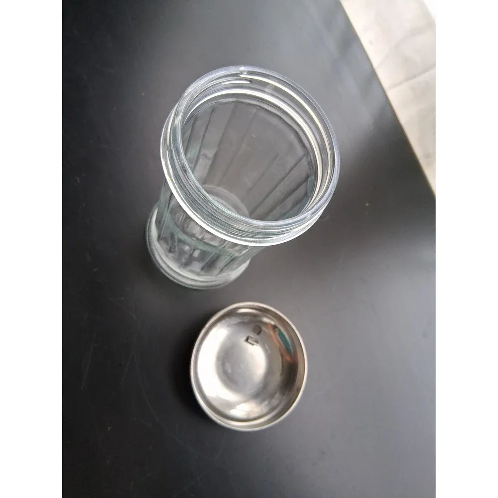 12 Oz Retro Sugar Dispenser Clear Glass Jar Stainless Steel w/Pour Flap Lid